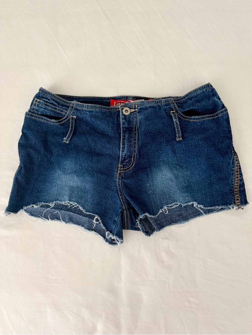 Lazer Jeans Y2K Lace Up Cutoff Denim Shorts Dark Wash Raw Hem Size Juniors 13